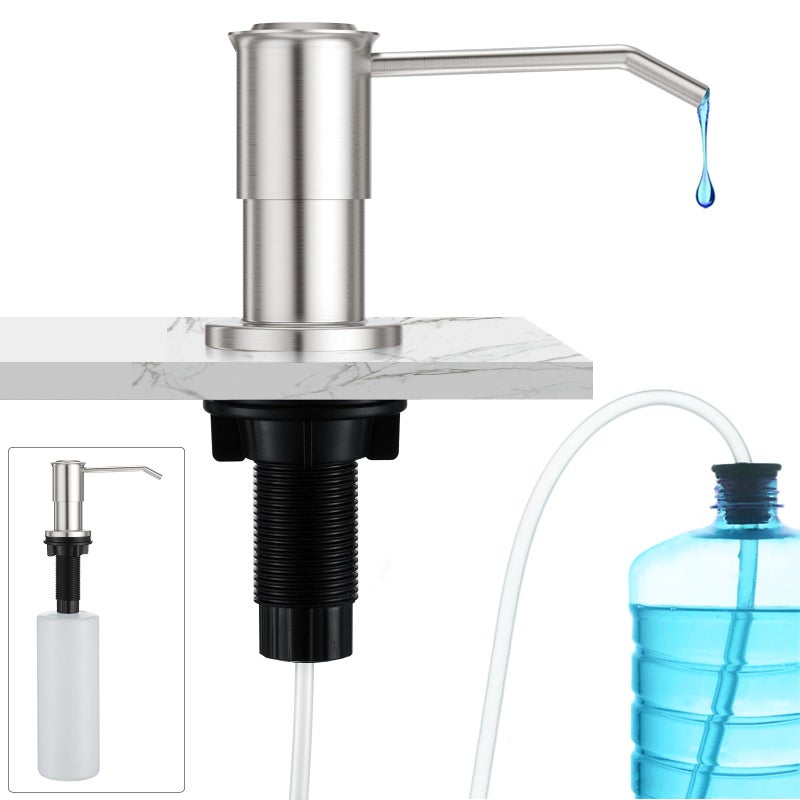 CREA Kitchen Sink Soap Dispenser Countertop for Kitchen Sink, Stainless Stee Built in Sink Soap Dispenser Brushed Nickel for Bathroom â€‹with 39" Tube Large Capacity 17 OZ Bottle - Image 1